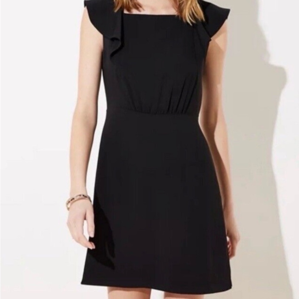 Loft Flutter Sleeve Ruffle Tie Black Dress Size 16